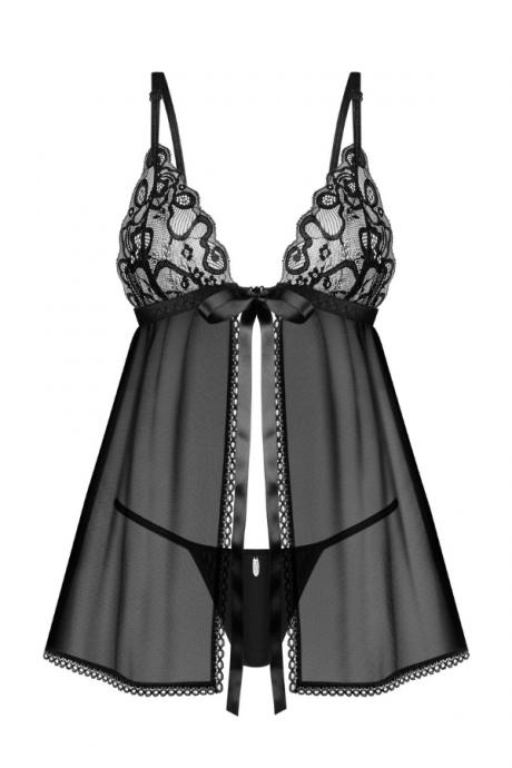 Жіноча білизна Комплект Obsessive BLOMENTIS BABYDOLL & thong Чорний