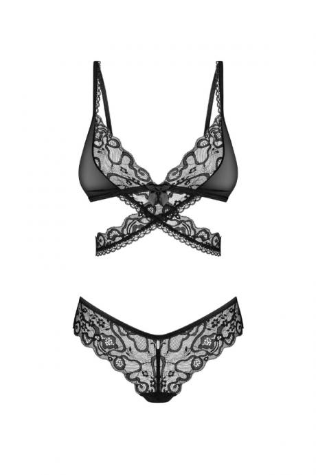 Жіноча білизна Комплект Obsessive BLOMENTIS SET bra & panties Чорний