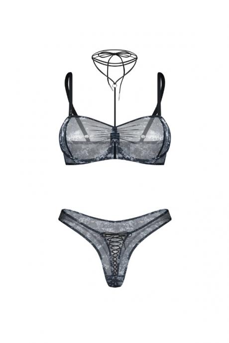 Жіноча білизна Комплект Obsessive CORROSIS SET bra choker & thong Чорний