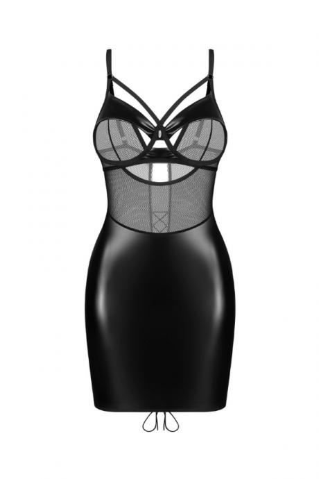 Жіноча білизна Комплект Obsessive DOMINNA CHEMISE latex & thong Чорний
