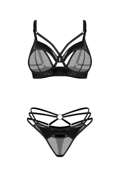 Жіноча білизна Комплект Obsessive DOMINNA SET latex bra & thong Чорний