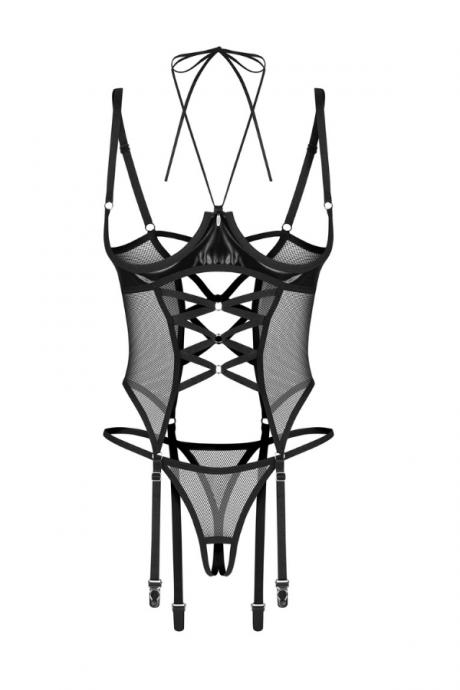 Жіноча білизна Корсет Obsessive DOMINNA cup corset latex & crot thong Чорний