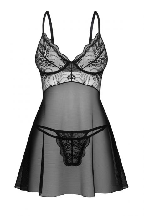 Жіноча білизна Комплект Obsessive PERISIA BABYDOLL & thong Чорний