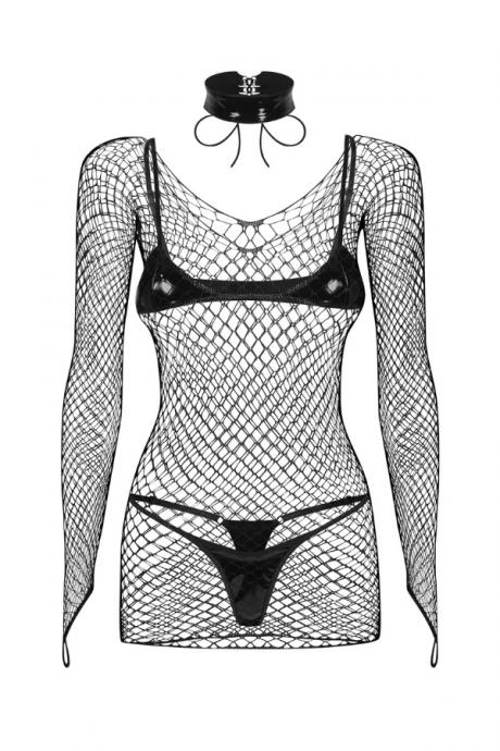 Жіноча білизна Комплект Obsessive SASHALLA bra choker dress & thong Чорний