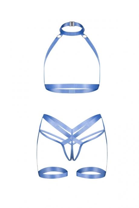 Жіноча білизна Комплект Obsessive SHADERI SET harness Блакитний