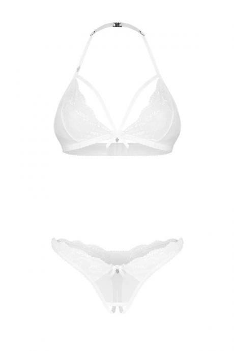 Жіноча білизна Комплект Obsessive WEDDYA SET top crot. thong & thong Молочний