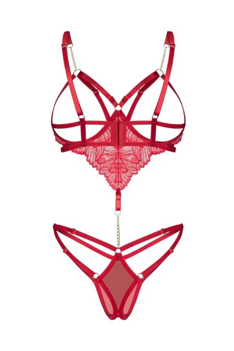 Жіноча білизна Боді Obsessive MATILDEA cupless & crotchless teddy Червоний