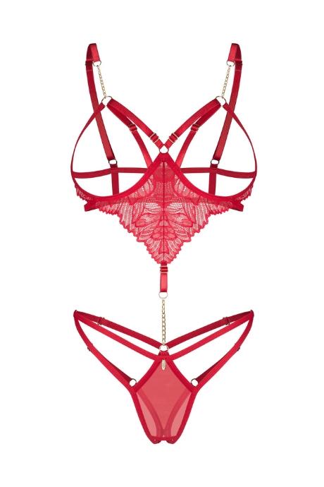 Жіноча білизна Боді Obsessive MATILDEA cupless & crotchless teddy Червоний