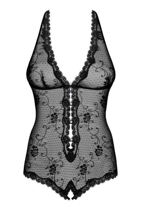 Жіноча білизна Боді Obsessive FIORENTA crotchless teddy Чорний колір