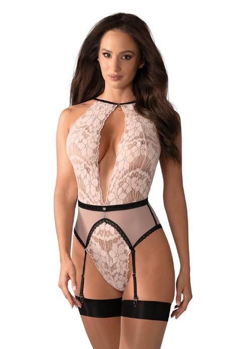 Жіноча білизна Боді Obsessive LILINES TEDDY & garter belt Рожевий