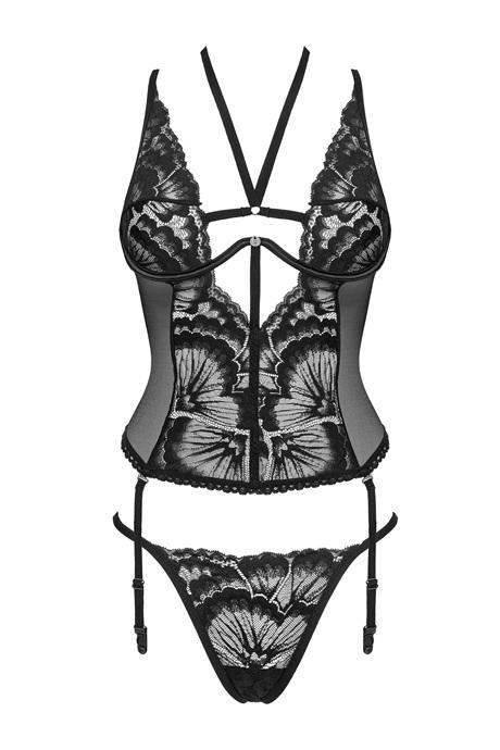 Жіноча білизна Корсет Obsessive ALESSYA CORSET & thong Чорний