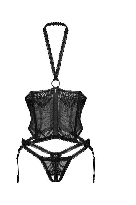 Жіноча білизна Корсет Obsessive ALLIANE CORSET cupless & thong Чорний
