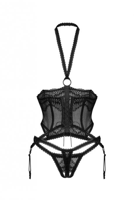 Жіноча білизна Корсет Obsessive ALLIANE CORSET cupless & thong Чорний