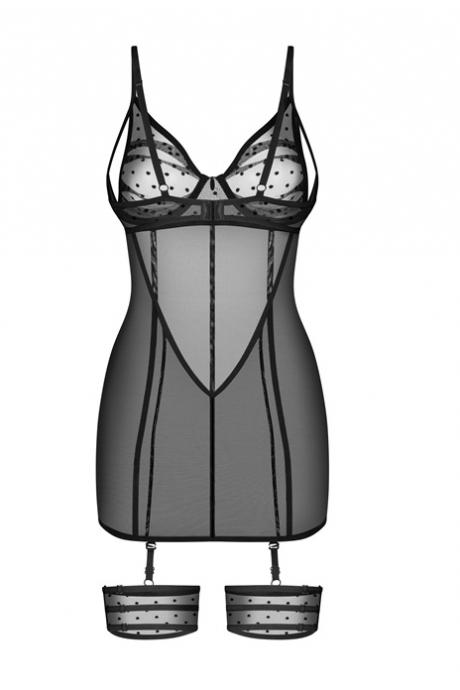 Жіноча білизна Комплект Obsessive NUITES CHEMISE & thong Чорний