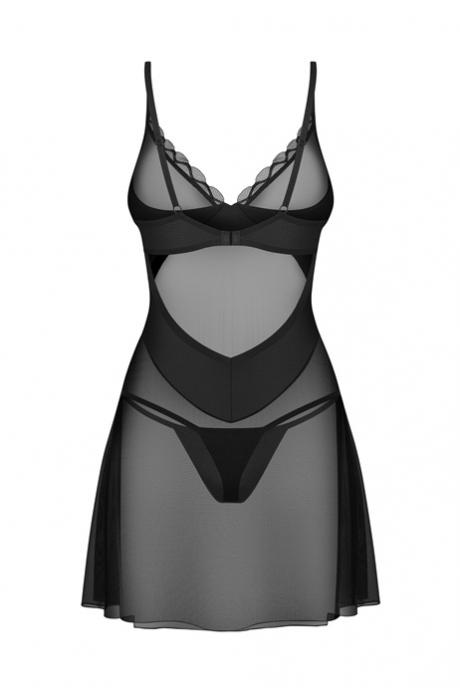 Жіноча білизна Комплект Obsessive STELISA CHEMISE & thong Чорний