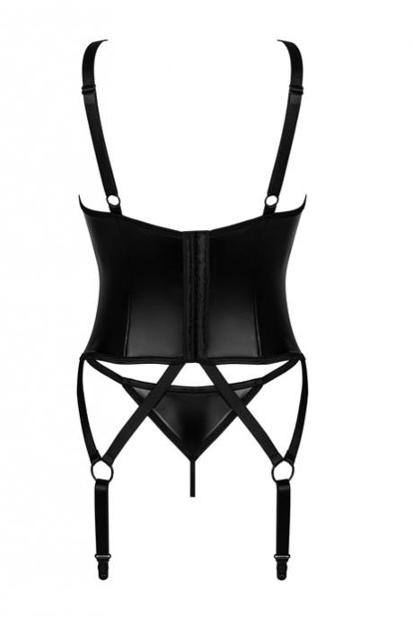Жіноча білизна Корсет Obsessive ARMARES CORSET latex & thong Чорний