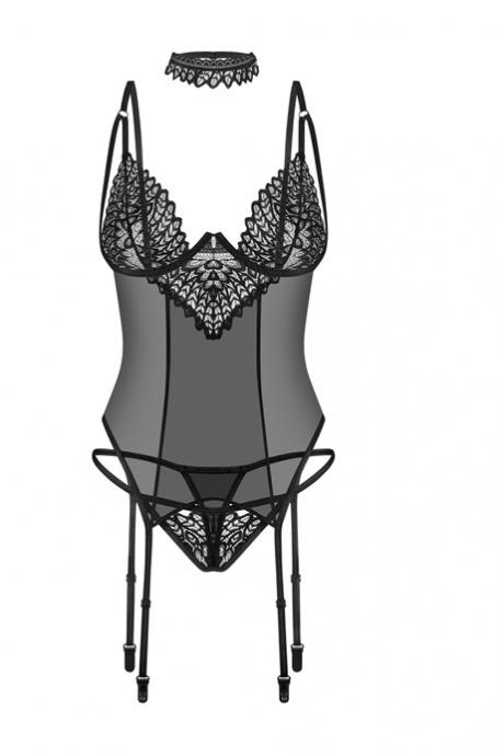 Жіноча білизна Корсет Obsessive DONARELLA CORSET thong & choker Чорний