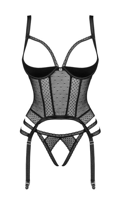 Жіноча білизна Корсет Obsessive LANELIA CORSET cup & crotchless thong Чорний