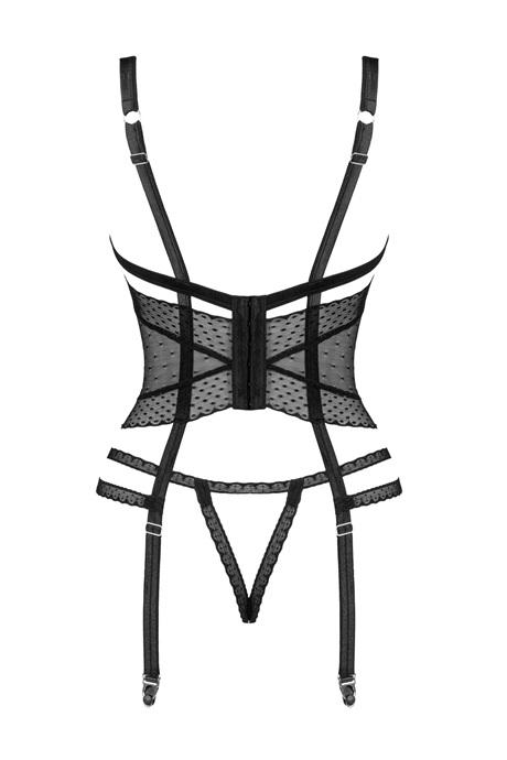 Жіноча білизна Корсет Obsessive LANELIA CORSET cup & crotchless thong Чорний