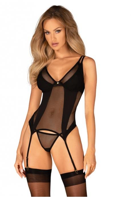 Жіноча білизна Корсет Obsessive NESARI CORSET & thong Чорний