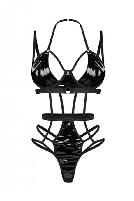 Жіноча білизна Боді Obsessive KEIRA LISE TEDDY wet look bodysuit Чорний