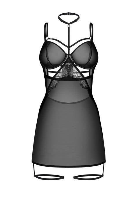 Жіноча білизна Комплект Obsessive ARROWEL CHEMISE & thong Чорний