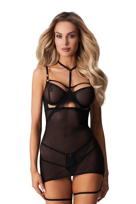 Жіноча білизна Комплект Obsessive ARROWEL CHEMISE & thong Чорний