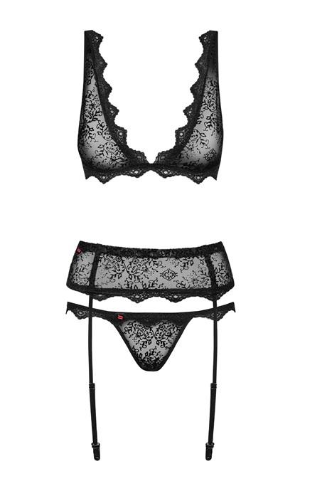 Жіноча білизна Комплект Obsessive EMPERITA SET garter belt & thong Чорний