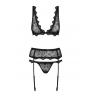 Жіноча білизна Комплект Obsessive EMPERITA SET garter belt & thong Чорний