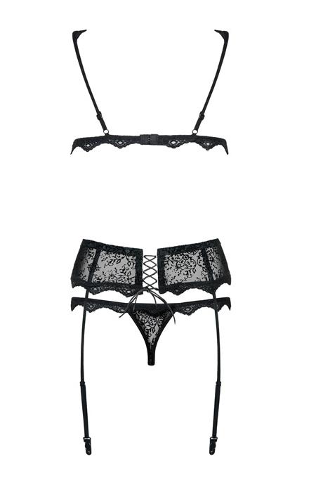 Жіноча білизна Комплект Obsessive EMPERITA SET garter belt & thong Чорний