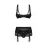 Жіноча білизна Комплект Obsessive LECILLE SET bra garter belt & crot thong Чорний