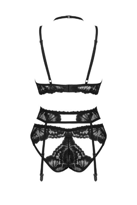 Жіноча білизна Комплект Obsessive ALESSYA SET bra. garter belt & panties Чорний колір