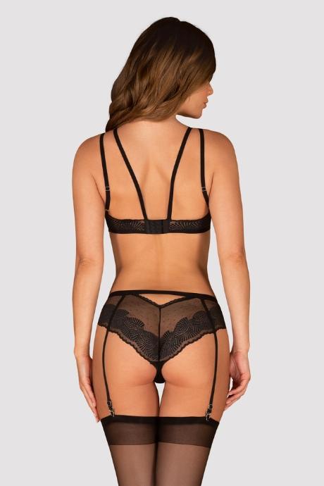 Жіноча білизна Комплект Obsessive ALLASTIA SET bra & panties with garters Чорний