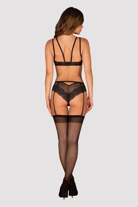 Жіноча білизна Комплект Obsessive ALLASTIA SET bra & panties with garters Чорний