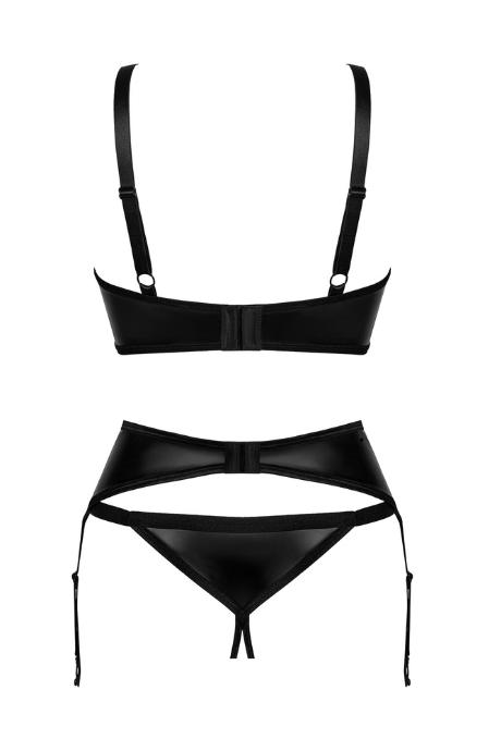 Жіноча білизна Комплект Obsessive ARMARES SET latex garter & crot thong Чорний