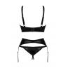 Жіноча білизна Комплект Obsessive ARMARES SET latex garter & crot thong Чорний