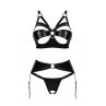 Жіноча білизна Комплект Obsessive ARMARES SET latex garter & crot thong Чорний
