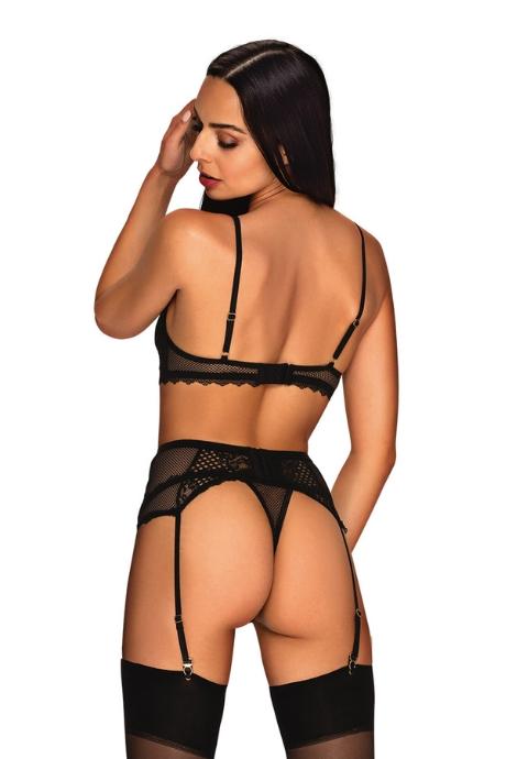 Жіноча білизна Комплект Obsessive BASITTA SET garter belt & thong Чорний