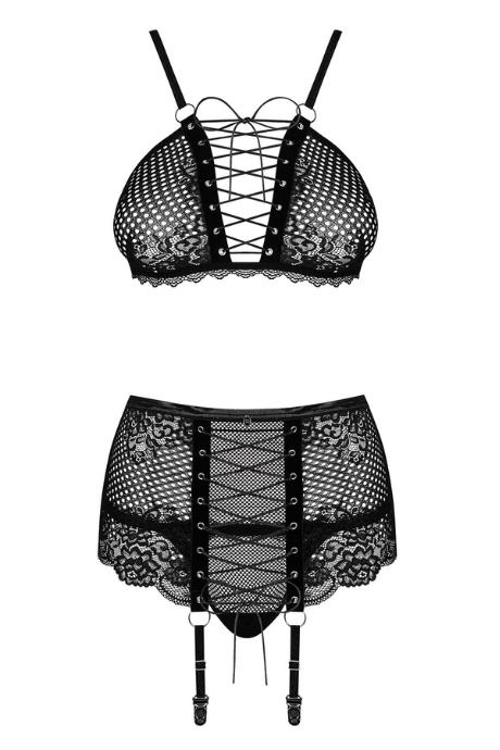Жіноча білизна Комплект Obsessive BASITTA SET garter belt & thong Чорний