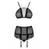 Жіноча білизна Комплект Obsessive BASITTA SET garter belt & thong Чорний