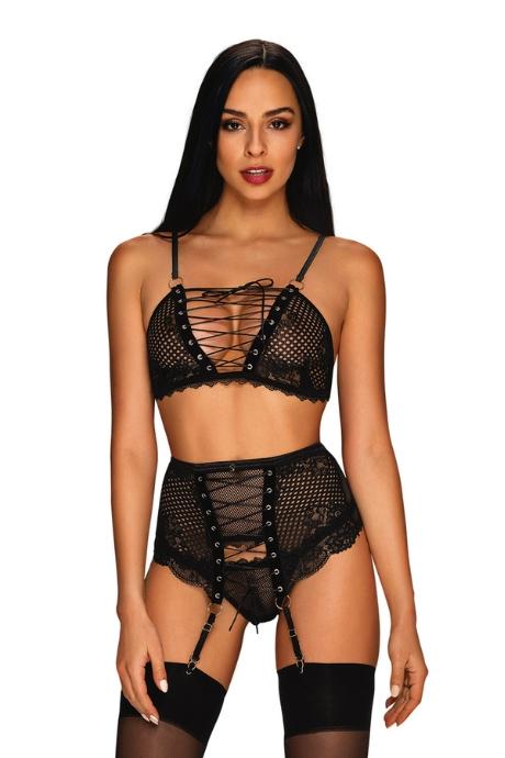 Жіноча білизна Комплект Obsessive BASITTA SET garter belt & thong Чорний
