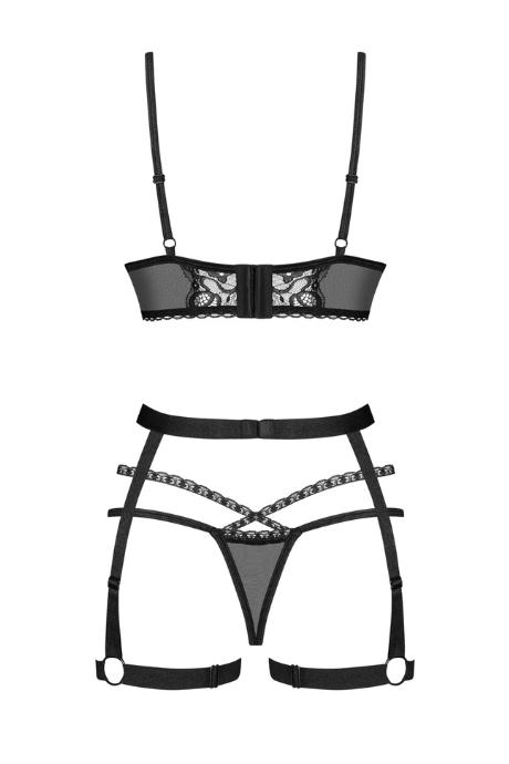 Жіноча білизна Комплект Obsessive BLOMENTIS SET bra harness & thong Чорний