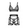 Жіноча білизна Комплект Obsessive BLOMENTIS SET bra harness & thong Чорний