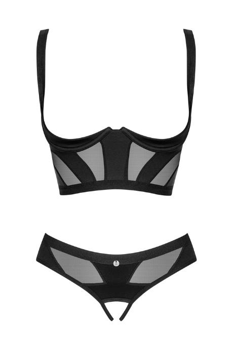 Жіноча білизна Комплект Obsessive CHIC AMORIA SET cup bra & crot panties Чорний