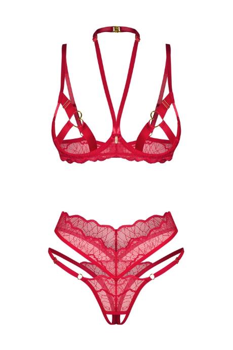 Жіноча білизна Комплект Obsessive CUPIDE DESIR SET cupless & crot thong Червоний