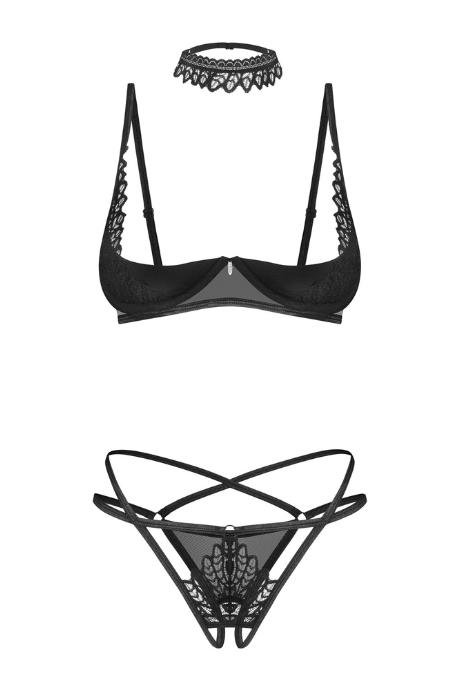 Жіноча білизна Комплект Obsessive DONARELLA SET cupless & crotchles thong Чорний