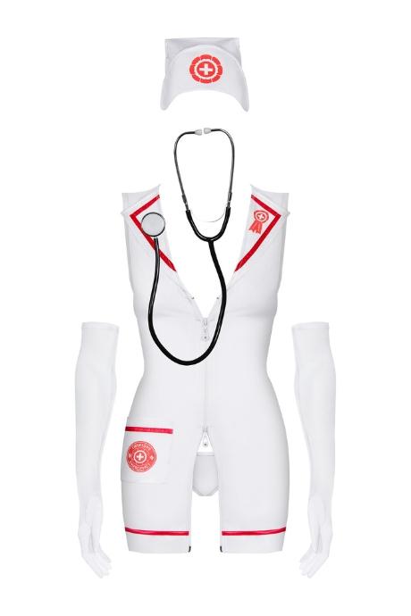 Жіноча білизна Комплект Obsessive EMERGENCY DRESS+stetoskop Білий
