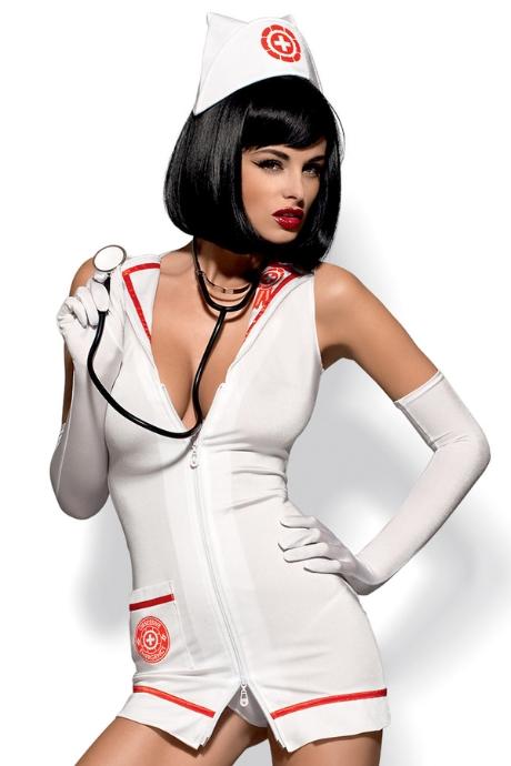 Жіноча білизна Комплект Obsessive EMERGENCY DRESS+stetoskop Білий