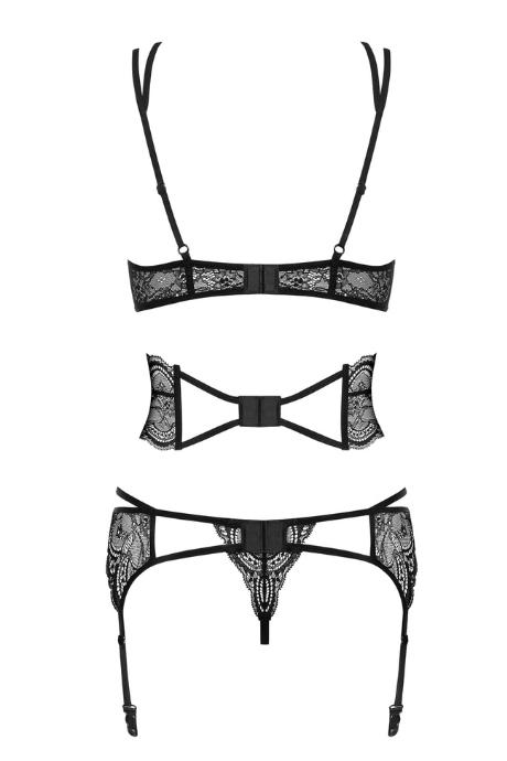 Жіноча білизна Комплект Obsessive FRIVOLLA SET garter belt lace belt & thong Чорний