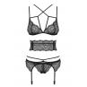 Жіноча білизна Комплект Obsessive FRIVOLLA SET garter belt lace belt & thong Чорний
